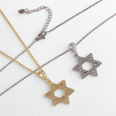 Kit 2 Colares Estrela de Davi Cravejado com Zircônias - Banhado a Ouro 18k & Prata 925