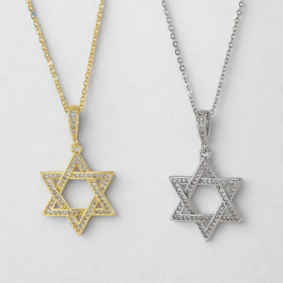 Kit 2 Colares Estrela de Davi Cravejado com Zircônias - Banhado a Ouro 18k & Prata 925