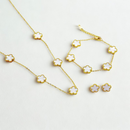 [COMPRE 2 LEVE 3!] Conjunto Feminino Aurora Dourada - Colar, Brinco e Pulseira Trevo da Sorte.