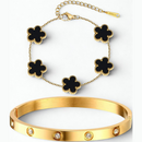 [COMPRE 1 GANHE +1] Pulseira feminina Aurora de trevo + Bracelete de Cristais