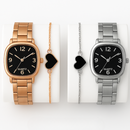 [ELEGÂNCIA EM DOBRO] Kit Relógio e Pulseira Feminino Luina Rosé + Lumina Prata